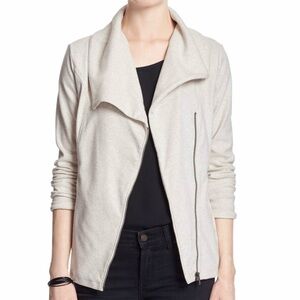 Banana Republic Heathered Cream Asymmetrical Zip-up Moto Sweatshirt Jacket